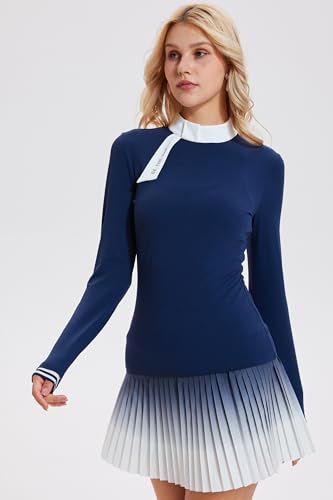 AFZ Two Pieces Tennis Skirt Set for Women Long Sleeve Zip Back Top & High Waisted Pleated Skirt Outfits for Golf,Pickleball