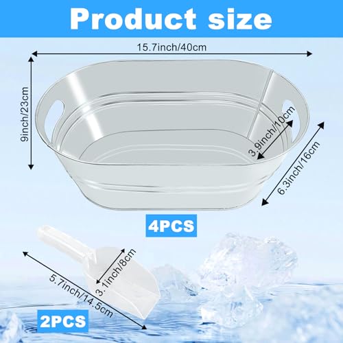 4Pcs 3 Gallon Galvanized Bucket Ice Bucket Large Metal Drink Buckets for Parties Beer Beverage Tub with Scoops for Champag...