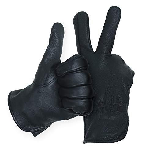 MEN`S FULL GRAIN BLACK DEERSKIN LEATHER GLOVES LINED 40 GRAM (American Fur)