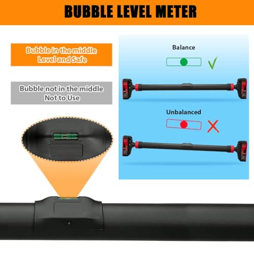 Adjustable Pull Up Bar for Doorway - 440LBS Weight Capacity, No Screws Installation with Level Meter and Auto Lock, Chin U...