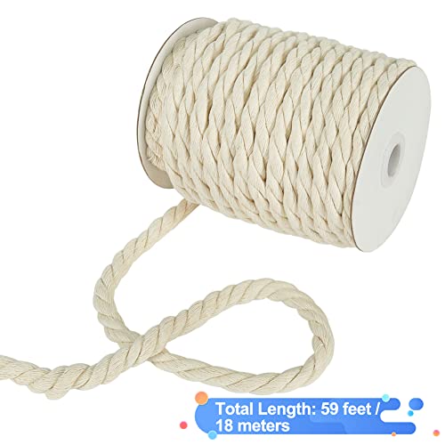 Tenn Well 8mm Macrame Cord, 59 Feet 3Ply Twisted Craft Cotton Rope Thick Nautical Rope for Crafts, Wall Hangings, Plant Ha...