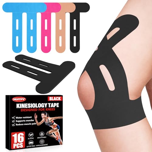 16 Pcs Kinesiology Tape for Knees, Pre Cut Knee Support & Stability, Elastic, Breathable, Latex-Free Pain Relief Athletic ...