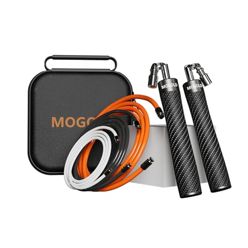 Mogold Weighted Jump Rope for Men Women -Interchangeable 1/5lb 1/4lb 1/2lb Heavy jump ropes - 360 Degree Spin - Length Adj...