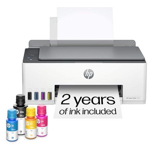 HP Smart Tank 5101 Wireless All-in-One Refillable Printer, Scanner, Copier with 2 years of Ink included, Wireless printer-...