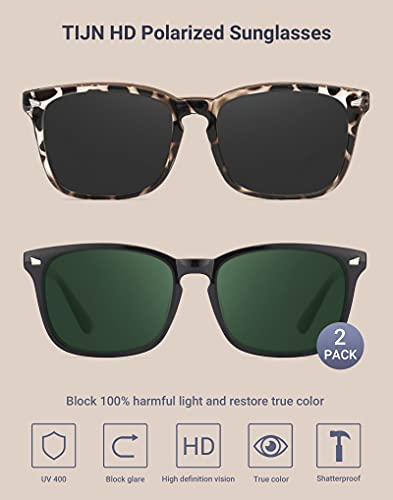TIJN Polarized Sunglasses for Womens and Mens,Classic Square Frames Shades for UV Protection, Stylish and Trendy Sunnies