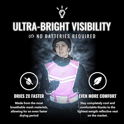 Running Reflective Vest, Inside Pocket & 2 Bands, High Visibility Reflective Running Vest for Night Running Walking Cycling