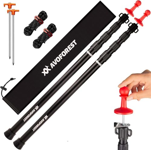 Tarp Poles Heavy Duty Adjustable, AVOFOREST Aviation Aluminum 8.7FT Tent Poles Lengthen and Thicken with Protection Cap Aw...