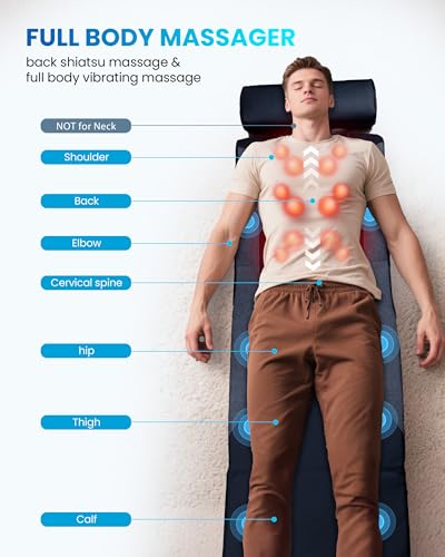 COMFIER Shiatsu Full Body Massage Mat with Heat, Back Massage Pad for Pain Relief Deep Tissue Kneading & Vibration Heating...
