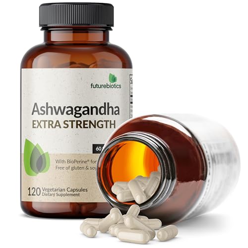 Futurebiotics Ashwagandha Extra Strength Stress & Mood Support with BioPerine - Non GMO Formula, 120 Vegetarian Capsules