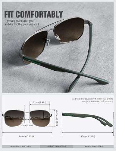 LUENX Aviator Sunglasses for Men Square Polarized Polygon Lens - UV 400 Protection with Accessories 61MM Driving Outdoor