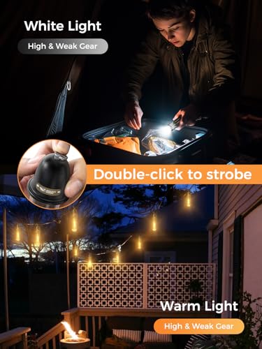 Smiling Shark Camping Ambient Lighting, XPE LED Small Tent Light with Lanyard Rechargable IPX4 Waterproof White & Warm Lig...