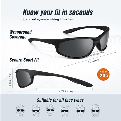 VMAEB Sports Polarized Sunglasses for Mens Womens - Wrap Around TR90 Sun Glasses UV400 Shades for Cycling Fishing Running