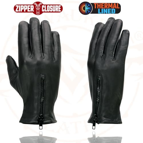 Milwaukee Leather SH226TH Men's Black Thermal Lined Leather Motorcycle Hand Gloves W/Wrist Zipper Closure
