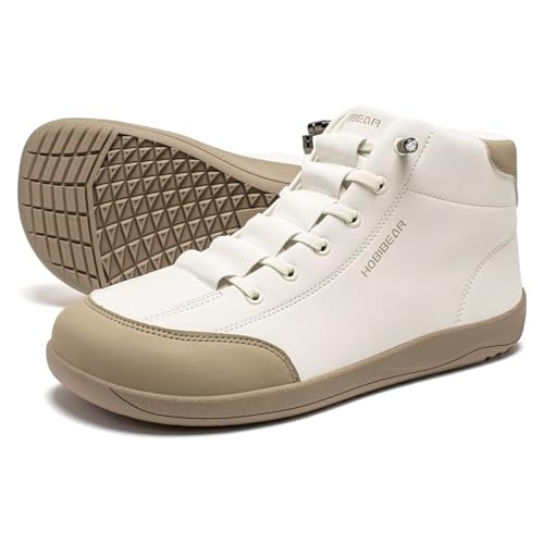 HOBIBEAR Leather Barefoot Boots Zero-Drop Wide Width Minimalist Shoes Unisex Mid Top Walking Boots