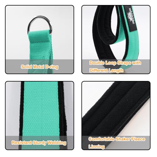 Lights Mountain Durable Pilates Double Loop D-Ring Straps - Padded Handles for Reformer, Yoga & Home Gym Workouts