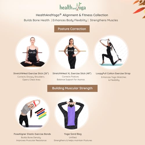HealthAndYoga™ StretchNHeal Collapsible Multi-Use Wooden Yoga Stick - Regular and XL - Portable Posture Corrector Pole, St...