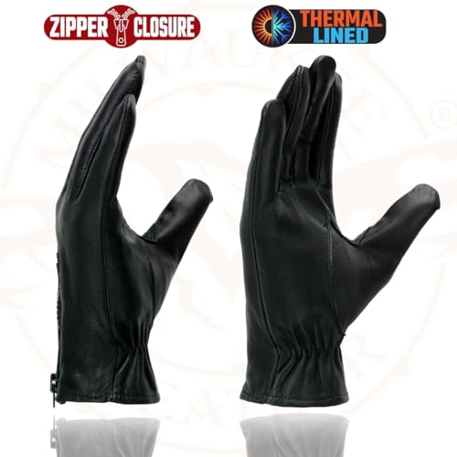 Milwaukee Leather SH226TH Men's Black Thermal Lined Leather Motorcycle Hand Gloves W/Wrist Zipper Closure