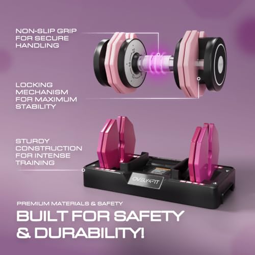OVELY4YFIT Adjustable Dumbbell, 5-in-1 Weight Options (4.5-22.5LB), Quick 1-Second Weight Adjustment, Anti-Slip Metal Hand...