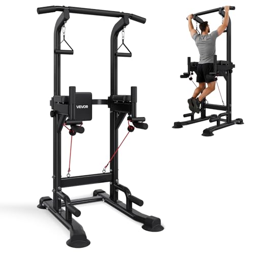 VEVOR Pull Up Bar, 330 LBS Power Tower Dip Station, Workout Dip Station with H-Shaped Stable Base & Back Pad, Adjustable 1...