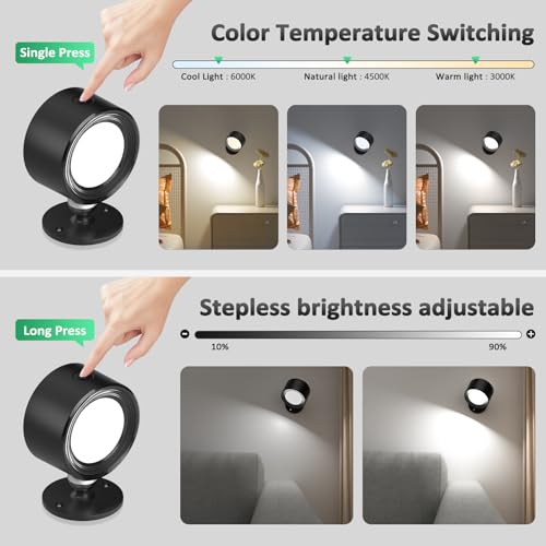 Lightbiz LED Wall Lights with Remote, Wall Mounted Sconces 3000mAh Rechargeable Battery Operated 3 Color Temperatures & Di...