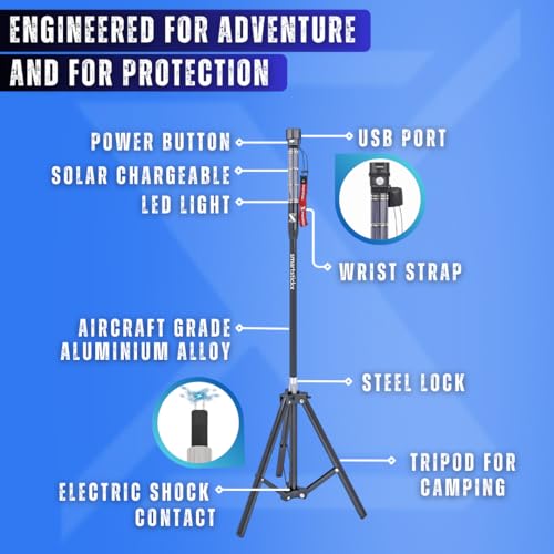 SmartstickX Tactical Walking Stick Staff Self Defense Stun Gun, 2 Bright LED Light Modes, Military Grade Aluminum, USB Cha...