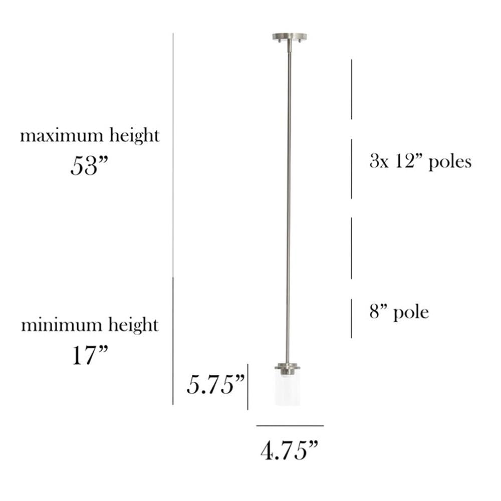 Elegant Designs Ceiling Pendant Light, 1-Lt, Clear Glass, Brushed Nickel, Model PT1020-BSN, 5.75in High for Kitchen, Dining, Living Room