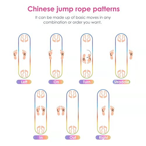 Cikyner Chinese Jump Rope, 4m Long 1.5cm Wide Elastic Chinese Ropes with Instructions French Skipping Rainbow Band for Ind...