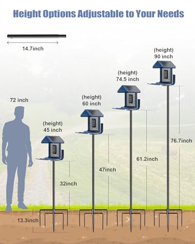 Onlyfly Bird Feeder Pole - 90 Inch Slip-Fit Structure for Anti-Wobble Stability, 1-Inch Steel Station with Universal Mount...