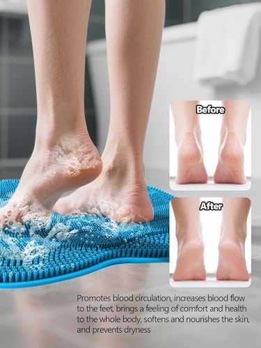 Kalolary Silicone Shower Foot Scrubber Mat, Large Foot Scrubber in Shower with Non Slip Suction Cups Foot Cleaner Brush to...