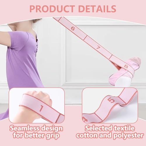 Qiyuda 2 Pcs Stretch Strap for Kids, Elastic Gymnastics Stretching Ballet Dance Band Resistance Strap with 8 Loops (Pink B...