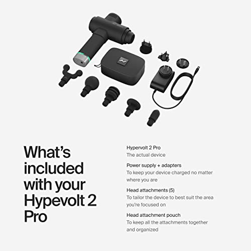 Hyperice Hypervolt 2 Pro - Featuring Quiet Glide Technology - Handheld Percussion Massage Gun - 5 Speeds, 5 Interchangeabl...
