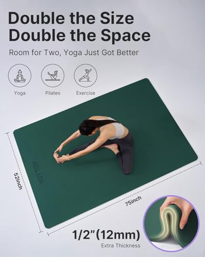 YOTTOY Large Yoga Mat (75 * 52 * 1/2inch),Extra Wide TPE Exercise Mat,Non-Slip Workout Mat for Pilates, Fitness, Barefoot,...