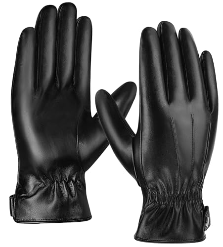 Aegend Leather Gloves for Men, Soft Warm Lining Full Hand Touchscreen Winter Gift Thermal