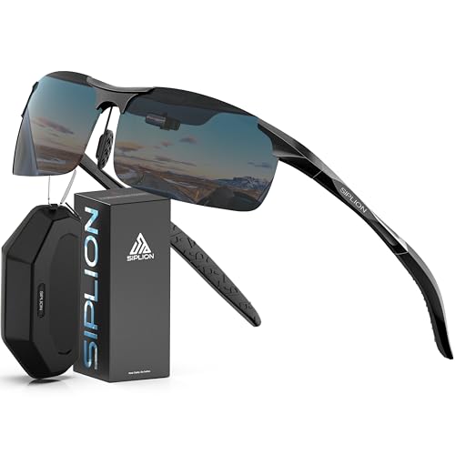 SIPLION Polarized Sunglasses Men Sports: UV Protection Ultra Light Al-Mg Metal Frame Ideal For Driving Fishing Running Golf