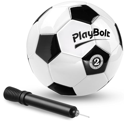 PlayBolt Soccer Ball Size 2/3/4 or 5 - Premium PVC Leather Cover - Youth Soccer Balls with Pump - Sports Training, Practic...