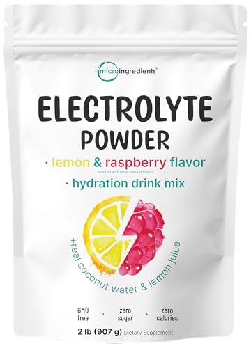 Micro Ingredients Electrolyte Powder, 2 lbs (139 Servings) | Lemon Raspberry Flavor | High Potassium (1,000mg) + Coconut W...