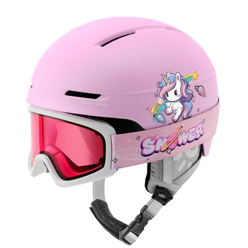 SNOWER Kids Ski Helmet with Goggles Set, Shockproof Durable PC Shell & EPS Foam, Snowboard Helmet and Goggles for Boys & G...