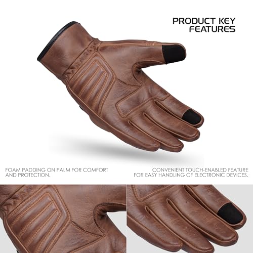 WARDLER Chester Motorcycle Gloves for Men/Women, Cowhide Leather Touchscreen, Summer, Chester Vintage, Knuckle & Finger Pr...