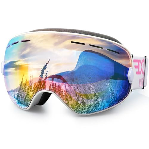 EXP VISION Snowboard Ski Goggles Men Women Youth, Anti Fog OTG Winter Snow Goggles Spherical Detachable Lens