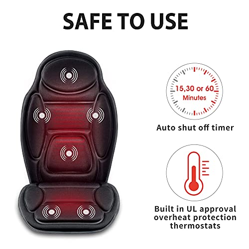 Snailax Massage Seat Cushion - Back Massager with Heat, 6 Vibration Massage Nodes & 2 Heat Levels, Massage Chair Pad for H...