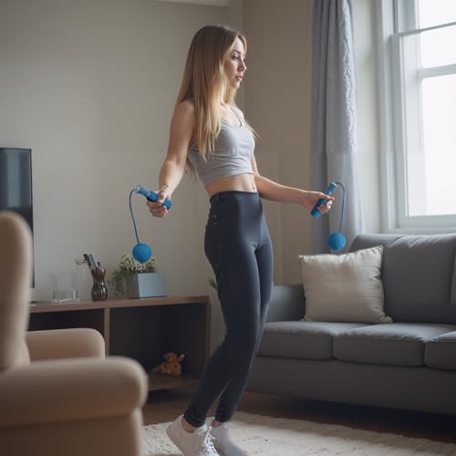 junqixing Cordless Jump Rope with Weight Ball, Fitness Training Jump Rope, Indoor Home Exercise, Suitable for Men Women Kids.