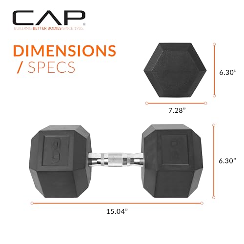 CAP Barbell 60 LB Rubber Coated Hex Dumbbell Hand Weight - Pair | Chrome Handle