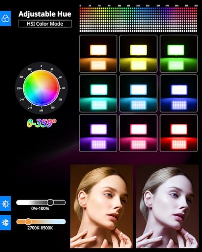 UBeesize 2-Pack RGB Photography Lighting, Studio Lights with Adjustable Tripod Stand and Ball Head, Video Light for Video Recording, Live Streaming, Makeup