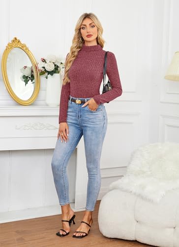 XSRYT 2 Pack Womens Long Sleeve Turtleneck Shirts Basic Fall Thermal Lightweight Pullover Tops Trendy Comfy Undershirts