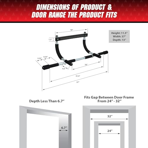 Iron Gym Pull-Up Bar - Total Upper Body Workout Bar for Doorway, Adjustable Width Locking, No Screws Portable Door Frame H...