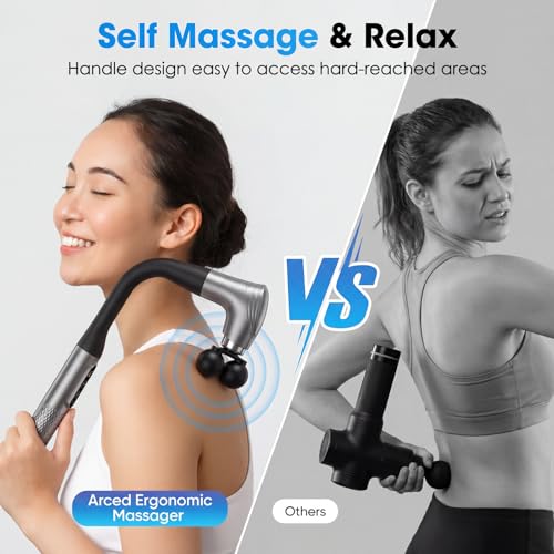 makecatch Long Handle Massage Gun for Back and Shoulders, Ergonomic Extended Reach Deep Tissue Massager, U-Shaped Dual Hea...