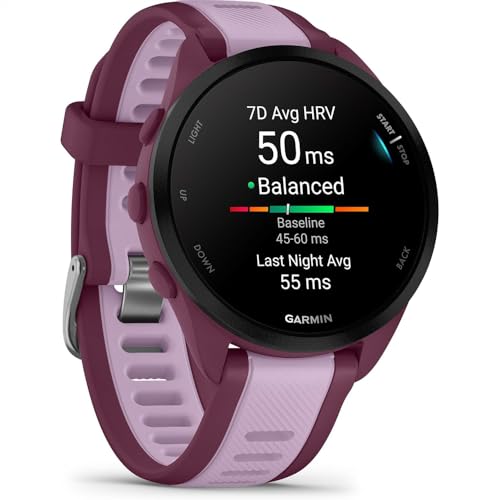 Garmin 010-02863-33 Forerunner 165 Music Smart Sport Watch, Berry + Lilac Bundle with Deco Essentials Charging Dock, 3X Si...