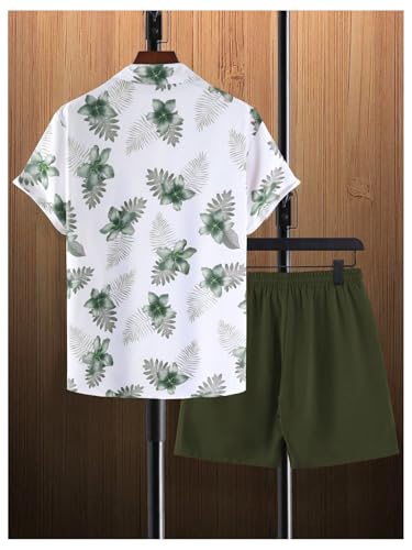 GORGLITTER Men's Hawaiian Matching Set Summer Beach 2 Piece Outfits Flower Button Down Shirts and Shorts Set