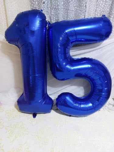 5 Balloon Numbers 40 Inch Blue Birthday Decorations for 5th Boys Girls, Self Inflating Big Navy Number Balloons for 15 25 ...