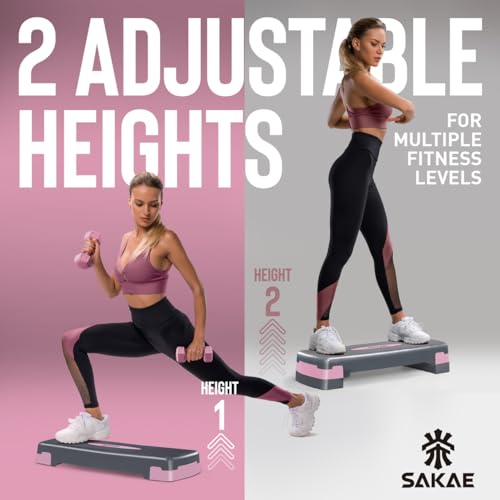 Aerobic Stepper Set with Dumbbells & Measuring Tape, Adjustable Height 2 Level Risers Workout Exercise Step Platform, 4 Co...